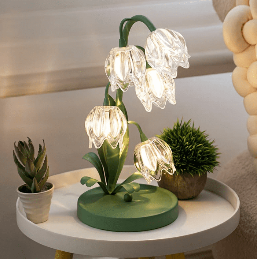 FloraLuxe Lampe de Table LED – Design Art Déco avec Éclairage Sans Fil