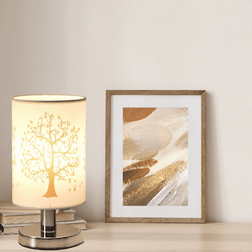 LumiBois Lampe de Table – Design Épuré avec Base en Bois Naturel