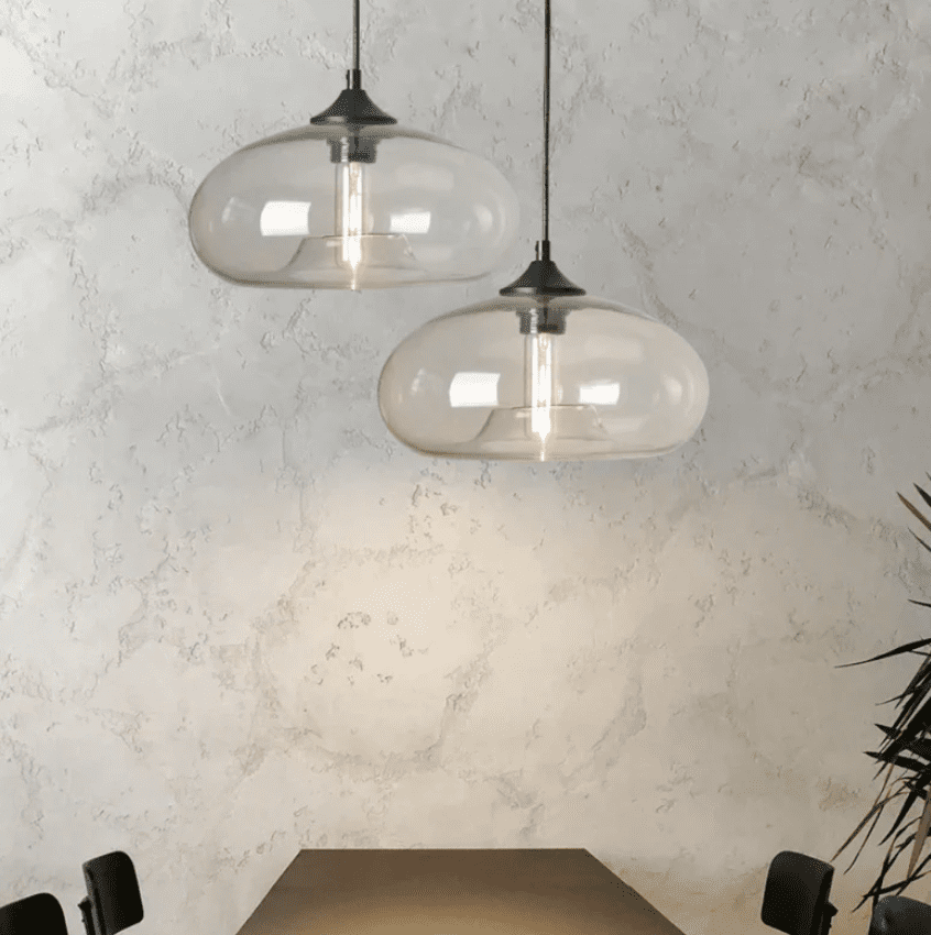 BallGlass Suspension Ovale – Luminaire Design en Verre Transparent avec Diffuseur Cylindrique