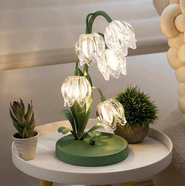FloraLuxe Lampe de Table LED – Design Art Déco avec Éclairage Sans Fil
